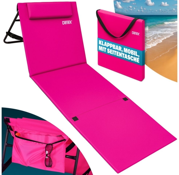 Detex Gartenliege, Rückenlehne Gepolstert Pink Tasche Kissen Tragegurt Garten Camping
