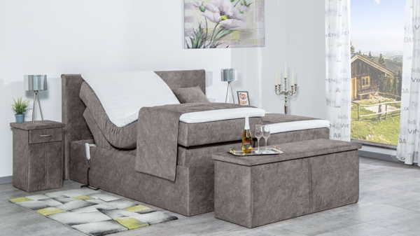 Meisterbetten Boxspringbett Nado 200x220 in DS-Silbergrau, Matratzenbezug Nano, Ergoflex-Topper