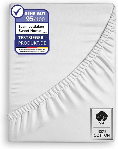 Jersey Spannbettlaken Spannbetttuch 100% Baumwolle Bettlaken Betttuch 135GSM Weiß 160x200cm