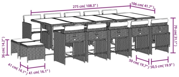 vidaXL 15-tlg. Garten-Essgruppe mit Kissen Hellgrau Poly Rattan 3211175 Bild 10