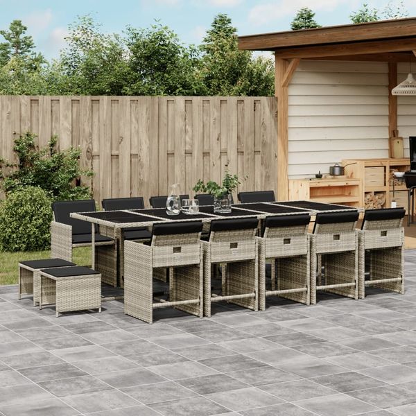 vidaXL 15-tlg. Garten-Essgruppe mit Kissen Hellgrau Poly Rattan 3211175