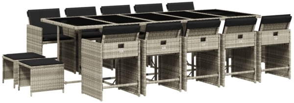 vidaXL 15-tlg. Garten-Essgruppe mit Kissen Hellgrau Poly Rattan 3211175 Bild 1
