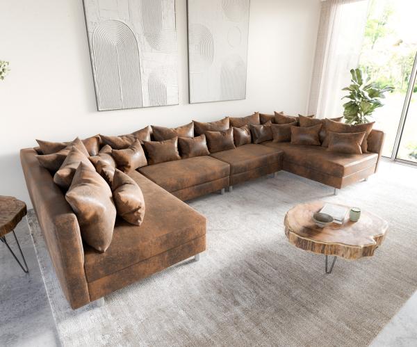 Wohnlandschaft Clovis XL Braun Antik Optik Modulsofa