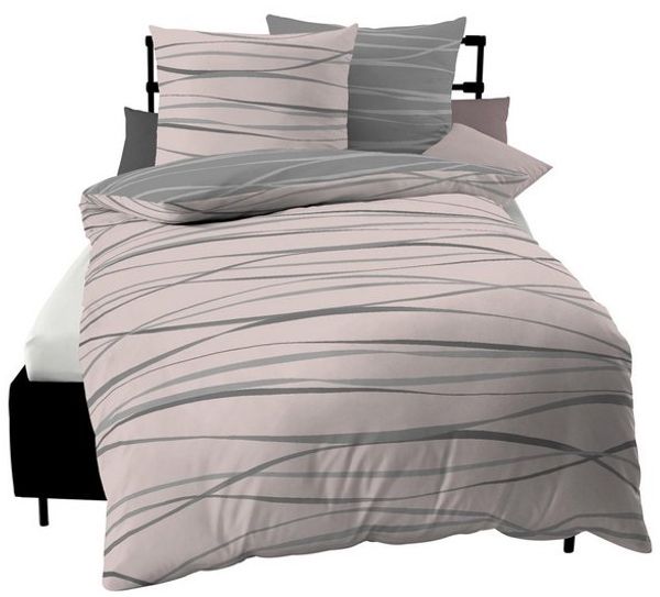 Kaeppel Wendebettwäsche MOTION 100% gekämmte Baumwolle, Mako-Satin, 2 teilig, mit feinen Wellenlinien, Markenreißverschluss, Wendeoptik Bild 4