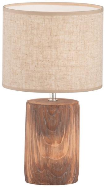 FISCHER & HONSEL LED Nachttischlampe, Dimmfunktion, LED wechselbar, Warmweiß, mit Beton-Fuß Holz-Optik & Landhausstil Leinen-Schirm Beige, 43cm groß