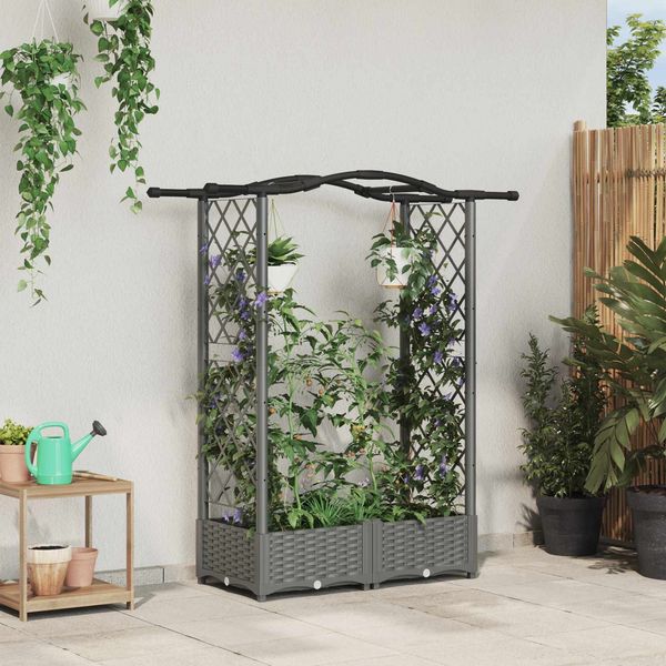 vidaXL Hochbeet mit Rankgitter und Dach Hellgrau 124 x 40 x 123 cm PP 42032575