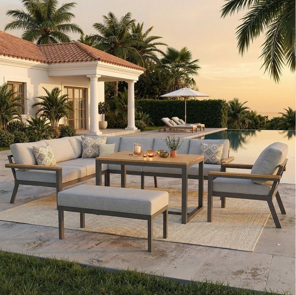 i@home Gartenlounge-Set, (6-tlg), für Acht Personen, mit Holztisch, Wetterfeste, aus Eisen