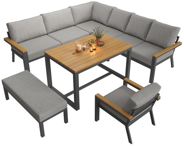 i@home Gartenlounge-Set, (6-tlg), für Acht Personen, mit Holztisch, Wetterfeste, aus Eisen