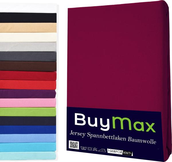 Buymax Spannbettlaken 180x200 cm Baumwolle 100% Spannbetttuch Bettlaken Jersey, Matratzenhöhe bis 25 cm, Farbe Bordeaux