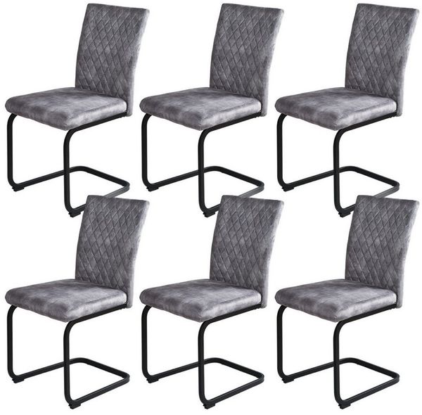 Jiexi Esszimmerstuhl Esszimmerstuhl Grau gepolstert mit Freischwinger Gestell 2er/4er/6er (Set), Schwingstuhl