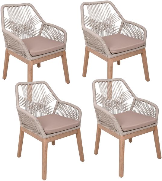 Gartenstuhl 4er Set MARCUS - Akazie, Beige, mit Seilbespannung | Gartenstühle Wetterfest Essstühle Outdoor Terrasse