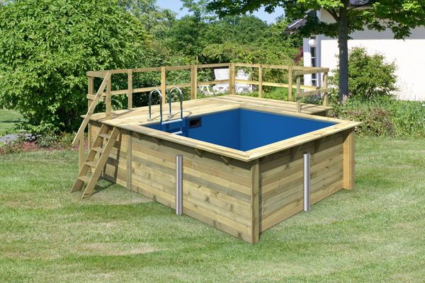 Karibu Rechteckpool-Set 1 mit Filter, 483x462 cm, Holz kdi, Grundkorpus mit 2 Terrassen