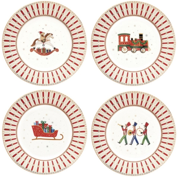 MamboCat Frühstücksteller 4x Polar Train Kuchenteller verschiedene Dekor Porzellan Dessert