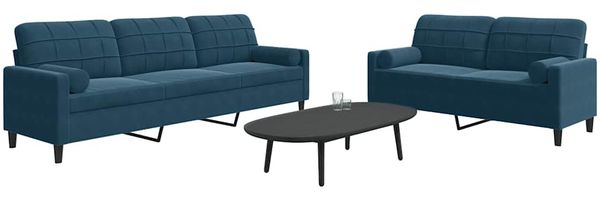 vidaXL 2-tlg. Sofagarnitur mit Kissen und Nackenrollen Blau Samt 3278500