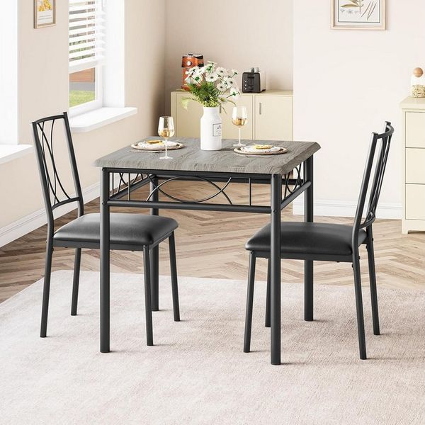 GarveeMore Essgruppe Stilvolles 3-teiliges Esszimmer-Set für 2 Personen, Quadratischer Esstisch mit 2 gepolsterten Stühlen für Küche, Esszimmer