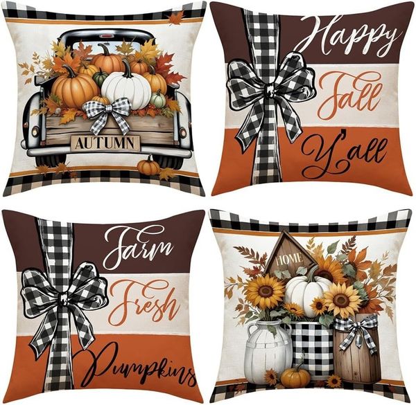 FELIXLEO Kissenbezug 4er Set Kissenbezug Herbst 45x45 Kissenhülle Kürbis Deko Sofa, (1 Stück)