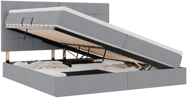 vidaXL Aufbewahrungsbett mit Matratze Hellgrau 200x200 cm Kunstleder 3371802