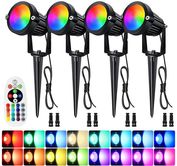 Rosnek LED Gartenleuchte RGB, 16 Farben, Fernbedienung, dimmbar, Erdspieß, LED fest integriert, Warmweiß Outdoor Spotlight für Garten, Terrasse, Wege