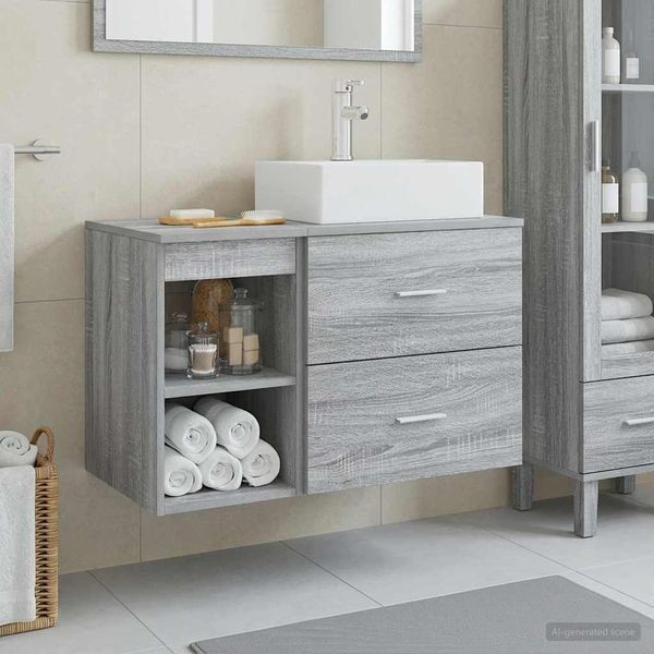 vidaXL Badezimmermöbel-Set 2 pcs Grau Sonoma Holzwerkstoff 3403893