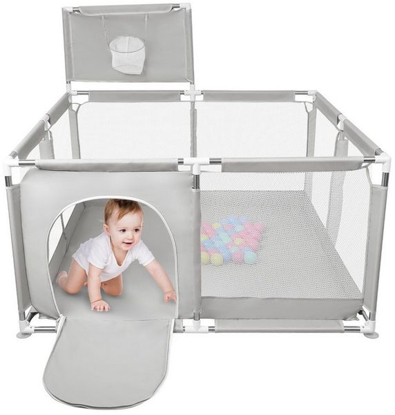 JEOBEST Laufstall Laufstall Baby 126x66cm Laufgitter baby Kinder laufgitter, Sicherer Spielbereich - mit Basketball-Netz und 50 Ozeanbälle