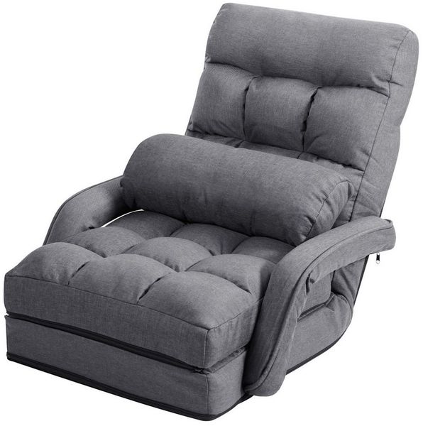 COSTWAY Relaxsessel Liegebett, verstellbar,klappbar,mit Armlehnen&Kissen
