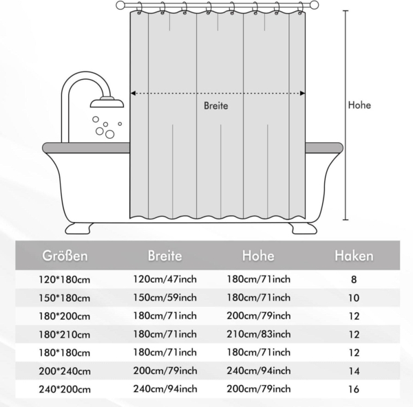 Duschvorhang Schwarz 180x200cm Wasserdicht Anti-schimmel Textil waschbar Bild 7