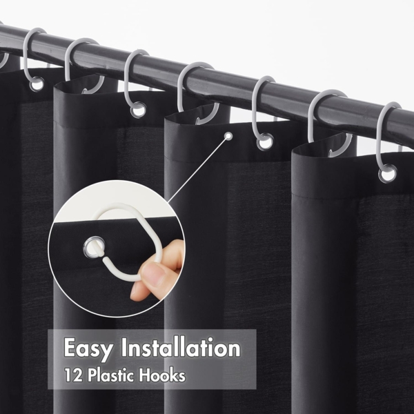 Duschvorhang Schwarz 180x200cm Wasserdicht Anti-schimmel Textil waschbar Bild 3