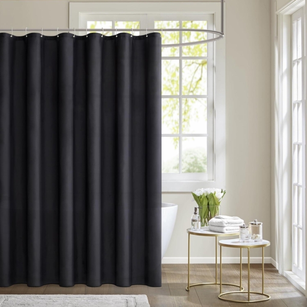 Duschvorhang Schwarz 180x200cm Wasserdicht Anti-schimmel Textil waschbar Bild 2