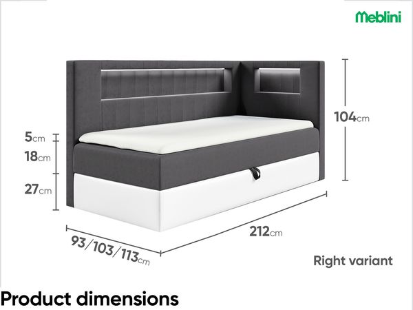 MEBLINI Kinderbett mit Bettkasten GARETH 3 100x200 Rechts – H3/Dunkelgrau Samt Gepolstert Einzelbett mit Matratze - Polsterbett mit Stauraum - Bett mit Kopfteil – Stauraumbett Bild 6