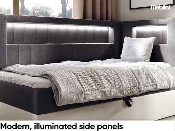 MEBLINI Kinderbett mit Bettkasten GARETH 3 100x200 Rechts – H3/Dunkelgrau Samt Gepolstert Einzelbett mit Matratze - Polsterbett mit Stauraum - Bett mit Kopfteil – Stauraumbett Bild 3