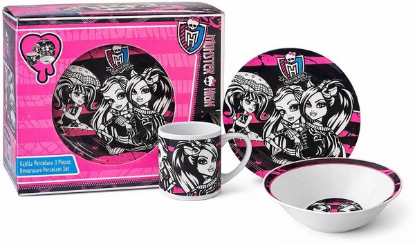 Rungassi Kindergeschirr-Set 3-teiliges Monster High Keramik-Set – Schale, Teller & Tasse, Keramik