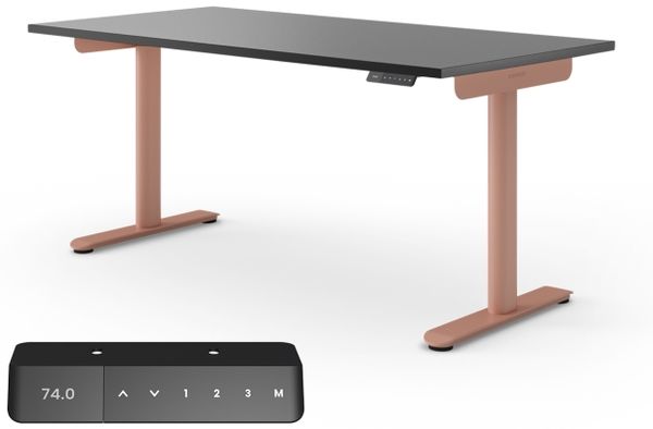 Ergotopia Desktopia One I Elektrisch höhenverstellbarer Schreibtisch I Tischplatte: 160x80 cm, Schwarz Dekor I Gestell Apricot I Top Preis-Leistung