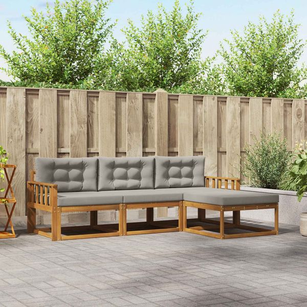 vidaXL Outdoor-Sofagarnitur mit Kissen 4 pcs Natürlich und Hellgrau 3367399