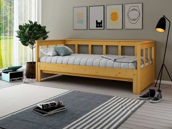 OTTO home Daybett "AIRA" Kinderbett, Gästebett, Skandi- Design, Schublade optional, mit ausziehbarer Liegefläche, ideal fürs Jugend- oder Gästezimmer
