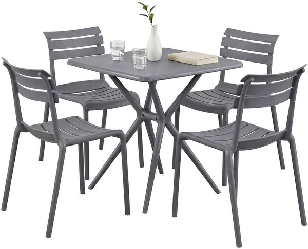 Gartenmöbel-Set KLARA mit 4 Stühlen - 190 x 190 x 82 cm, Kunststoff, Dunkelgrau | Balkonset Gartenset Tisch mit Stühlen Bistroset Outdoor