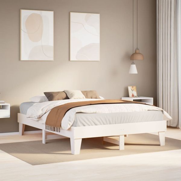 vidaXL Massivholzbett ohne Matratze Weiß 150x200 cm Kiefernholz 855353