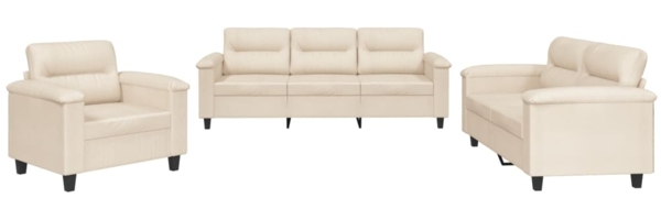 vidaXL 3-tlg. Sofagarnitur mit Kissen Beige Mikrofasergewebe 3202295