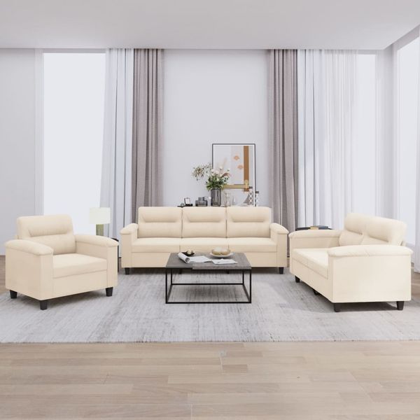 vidaXL 3-tlg. Sofagarnitur mit Kissen Beige Mikrofasergewebe 3202295