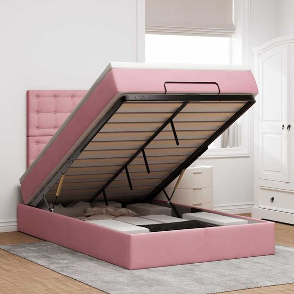 vidaXL Ottoman-Bett mit Matratzen & LEDs Rosa 120x200 cm Samt 3314461