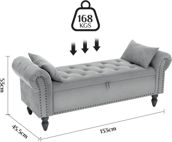 TLGREEN Bettbank Sitzbank mit Stauraum,133 x 53 x 46 cm Polsterbank, (Umdrehen Mit Booster-Gasstange, Bettende mit Deckel, Fußstütze mit stabilen Holzbeinen, Bis 168kg), Sofabank fur Flur, Esszimmer, Schlafzimmer, Wohnzimmer