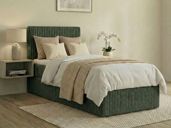 Boxspringbett RALF 160 x 200 cm mit Bettkasten, Topper und gepolstertem Kopfteil. Farbe: Grau, Härtegraden: H3 , Topper: Visco-Topper