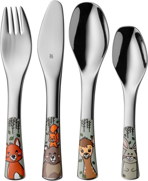 WMF Kinderbesteck Waldfreunde (4-tlg), 1 Personen, Cromargan® Edelstahl Rostfrei 18/10, ab 3 Jahren, hygienisch, säurefest