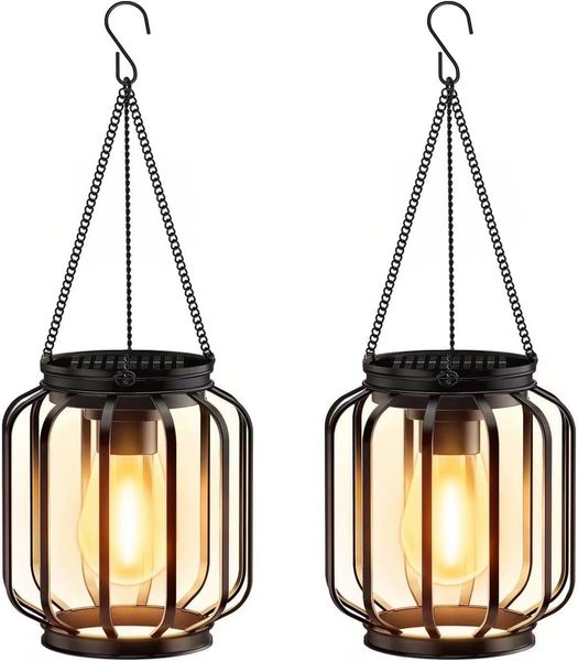 2er Set Solar-Hängelaternen IP65 Metall warmweiß