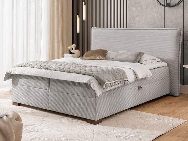 S-Style Möbel Boxspringbett Lovetti mit Topper und Bettkästen aus Cord, Massivholz Füße