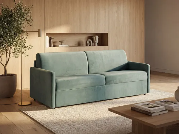 Schlafsofa 3-Sitzer Samt CALIFE - Minzgrün - Liegefläche: 140 cm - Matratzenhöhe: 18 cm