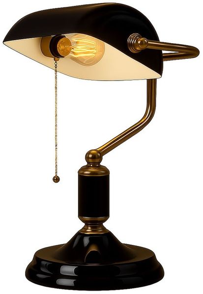 Tischleuchte, Bankerlampe, Glas sschwarz gold, H 34 cm