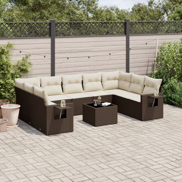 vidaXL 10-tlg. Garten-Sofagarnitur mit Kissen Braun Poly Rattan 3220612