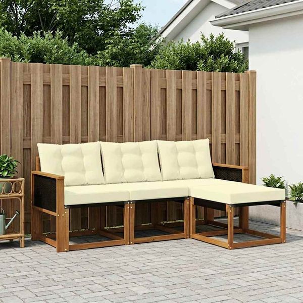 vidaXL Outdoor-Sofagarnitur mit Kissen 4 pcs Natur und Creme 3381862