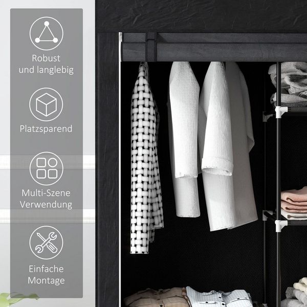 MC Star Stoffschrank Stoffkleiderschrank 6 Fächer Vliesoptik Faltgarderobe Schwarz (103 x 43 x 162,5 cm)