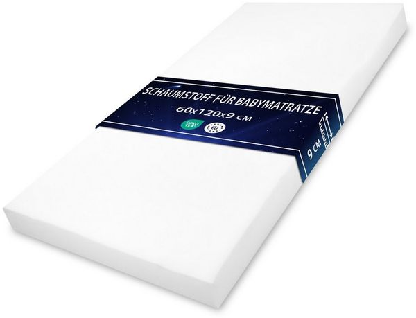 Matratze Kinderbett Schaumstoff Babymatratze 60x120 cm - Schaumstoffmatratze für Reisebett Babybett und Gitterbett Schaumstoffplatte Kinderbettmatratze ohne Bezug Oeko-Tex-Zertifikat 60x120
